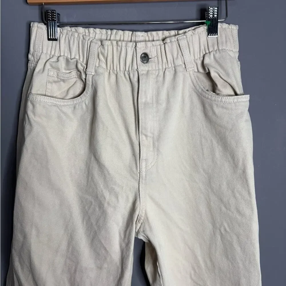 H&M Tan Cotton High Waisted Straight Leg Pants 8